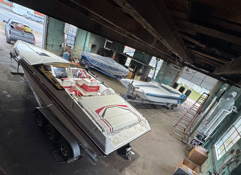 boat restoration under way in shop